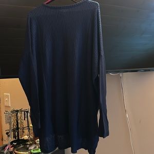 NEW Zenana Waffle Shirt Long Sleeve Navy Blue XL Layer Ski Hike lounge